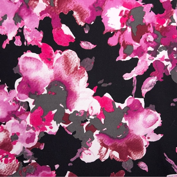 Large Susan Lawrence Blouse Short Sleeve Black Fuchsia Pink Floral Stretch - Picture 10 of 12
